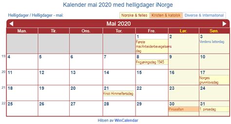 Kalender For Utskrift Mai 2020
