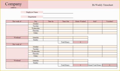 Free Printable Bi Weekly Timesheet Template Of Blank Timesheet Template