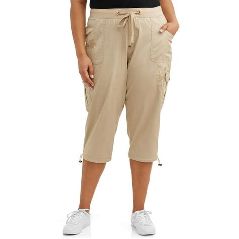 Terra And Sky Womens Plus Size Embroidered Cargo 6 Pocket Capri