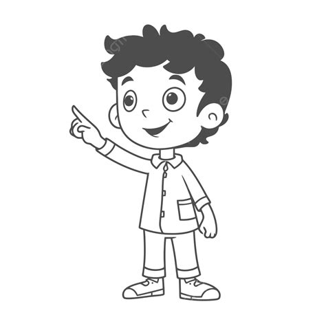Black And White Cartoon Boy Pointing Outline Sketch Drawing Vector Car