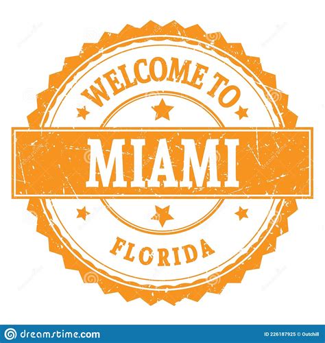 Welcome To Miami Florida Words Written On Orange Stamp Stock