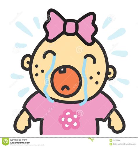 Cartoon Crying Baby Girl Isolated Vector Illustration