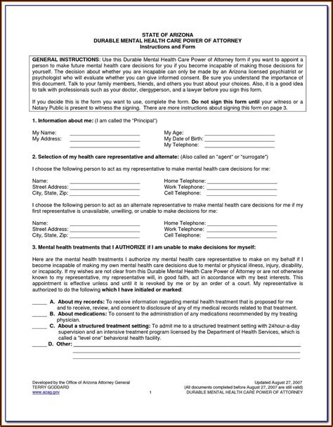 Printable Durable Power Of Attorney Form New York Form Resume