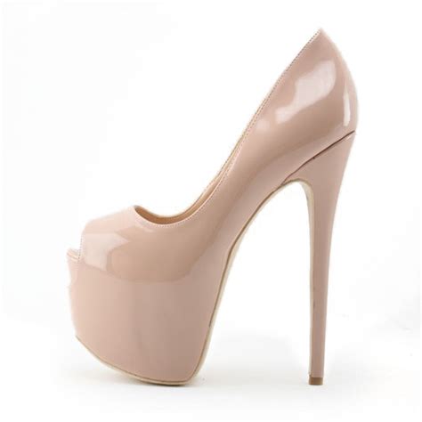 nude black patent leather platform high heel pumps peep 16cm heel banquet shoes stiletto heel