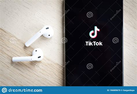 Tik Tok Application Icon On Apple Iphone Xs Max Screen Close Up Tik