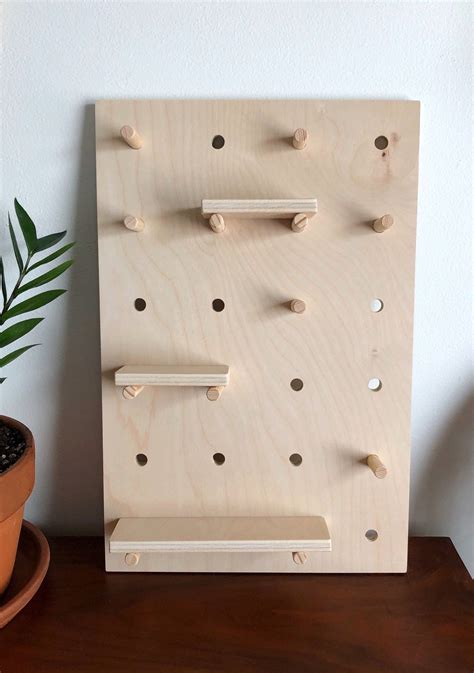 Modern Wood Pegboard Shelf The Vanity Peggie Etsy Peg Board