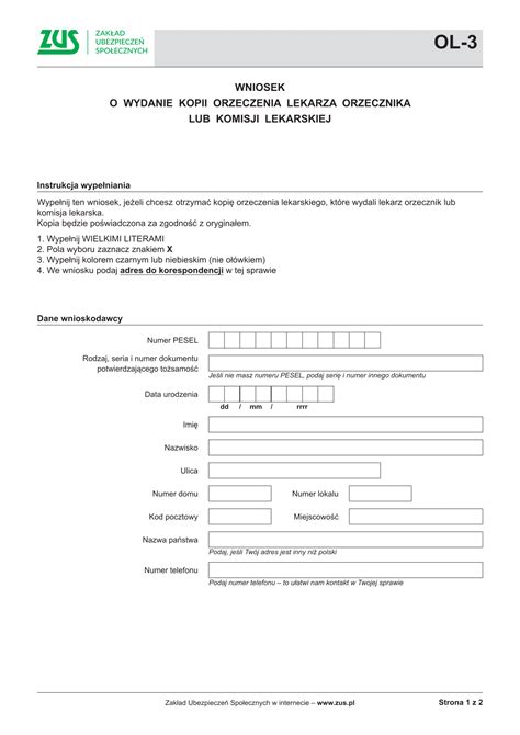 ZUS OL-3 Wniosek o wydanie kopii | druk, formularz online