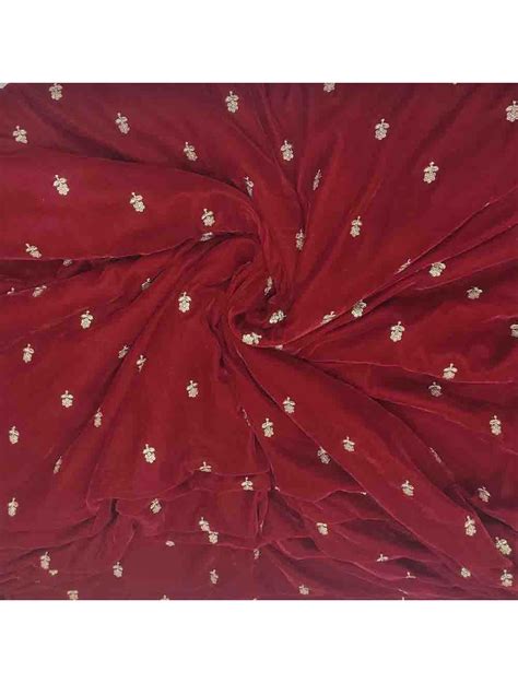 Redish Maroon Velvet Fabric With Heavy Premium Embroidery Saroj Fabrics