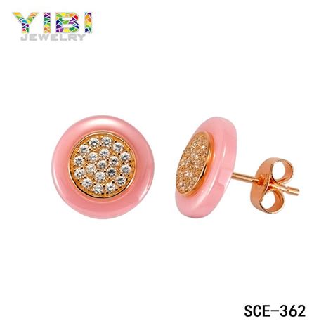Rose Gold Plating High Tech Ceramic Cubic Zirconia Earrings Jewelry