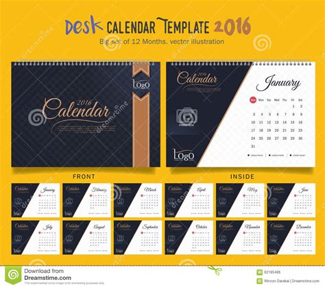 Desk Calendar 2016 Vector Design Template Big Set Of 12