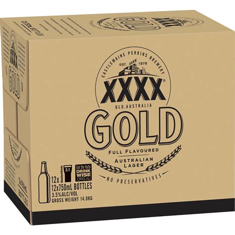 Xxxx Gold Mid Strength Lager Bottles 750ml X 12 Pack Woolworths