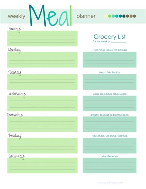 Printable Weekly Meal Planner Template With Grocery List Excel