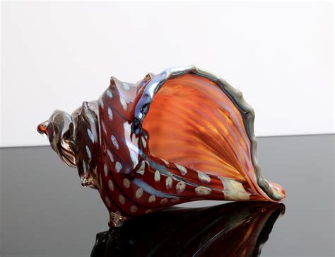 Electric Red Sea Shell By Benjamin Silver Art Glass Sculpture Artful Home
