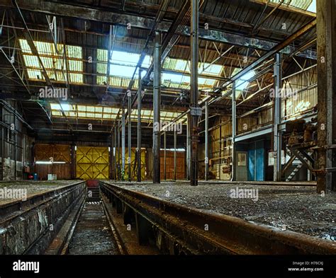 Abandoned Railroad Workshop Urban Exploration Hdr Stock Photo
