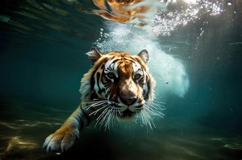 Premium Ai Image Tiger Is Swimming Underwater Beautiful Illustration