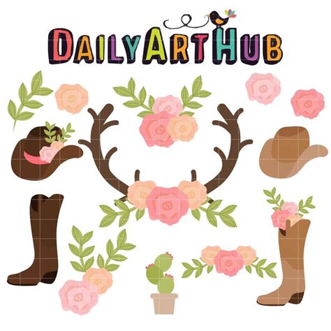 The Word Daily Art Hub Is Surrounded By Flowers And Deers Antlers With Boots