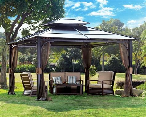 Aluminum pergola with canopy outdoor gazebo for backyard (style1). 10 x 12 Hardtop Metal Steel Roof Outdoor Patio Gazebo w ...