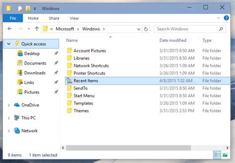 Add Recent Items To Left Pane Of File Explorer In Windows 10