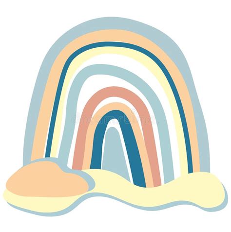 Cute Boho Rainbow With Clouds Vector Hand Drawn Rainbow Illustration