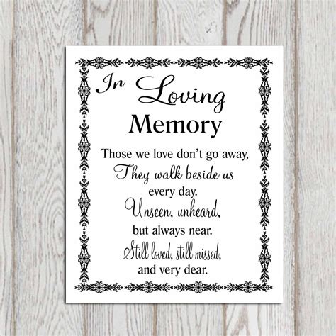 In Loving Memory Printable Memorial Table Wedding Memorial
