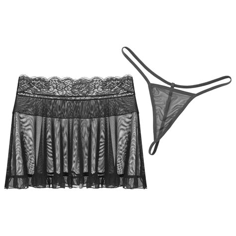 Sexy Women Sheer See Through Mini Skirt G String 2 Piece Lingerie Set