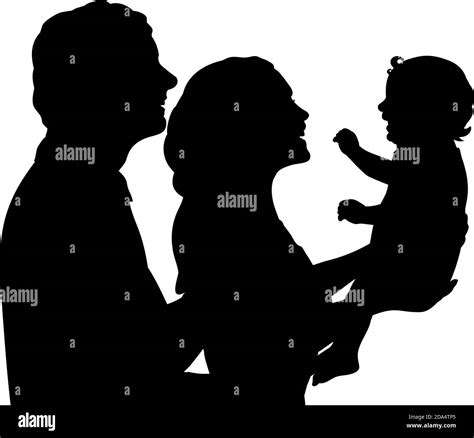 Silhouettes Happy Father And Mother Holding Newborn Baby Close Up Stock