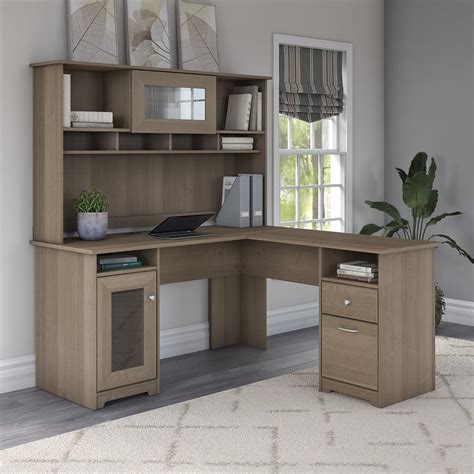 Cabot 60w L Shaped Computer Desk With Hutch In Ash Gray Engineered