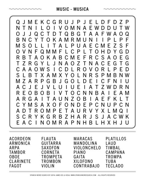 Spanish Music Word Search Spot The Musical Instruments