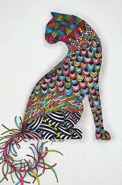 Rainbow Cat Zentangle By Beatrice Cats Another One In 2019 Tangle