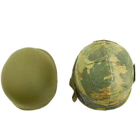 Original Us Vietnam War Usmc M1 Helmet With Decorated Reversible Cam