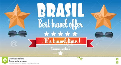 Brasil Best Travel Offer Card With Stars And Sunglasses Over Blue