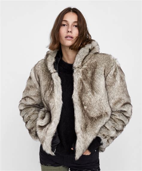 Beige Faux Fur Coat Zara