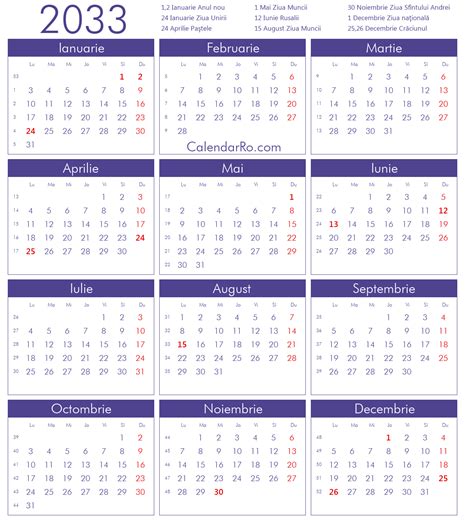 Calendar 2033