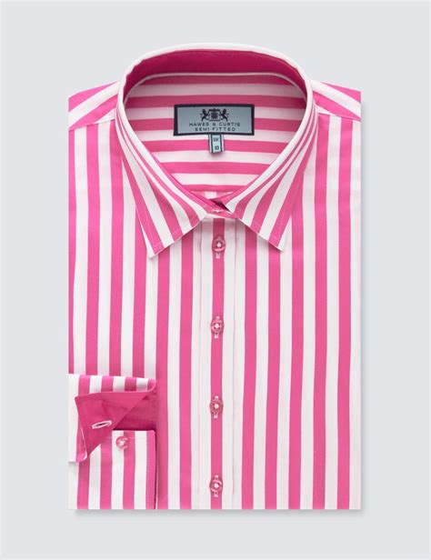 Women S Pink White Bengal Stripe Semi Fitted Shirt Single Cuff