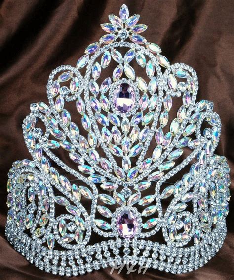 Large 9 Tiara Crown Ab Crystal Wedding Headpiece Rhinestone Beauty Pageant Prom 🥇 Own That Crown