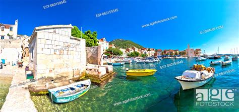 Town Of Komiza On Vis Island Scenic Waterfront Panoramic View Dalmatia