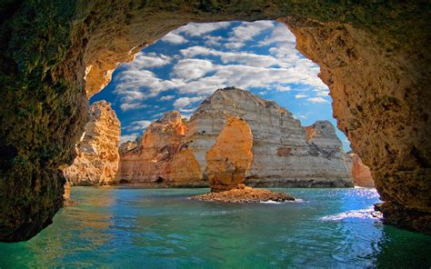Nature Landscape Cave Sea Island Clouds Portugal Erosion Water Wallpapers Hd Desktop