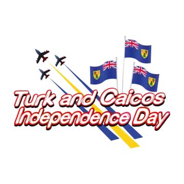 Turk And Caicos Lettering Dia Da Independência Com Avião Vetor PNG