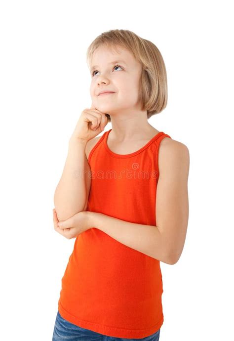 Girl Looking Up And Thinking Stock Photo Image Of Pretty Thinking