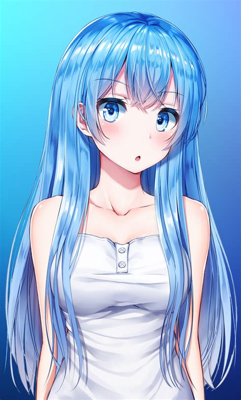 Blue Hair Anime Girl Cute Original Wallpaper Hd Image Picture Hot Sex