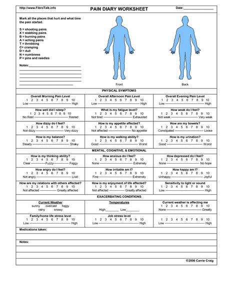 Pain Diary Worksheet Health Pinterest Worksheets Fibromyalgia