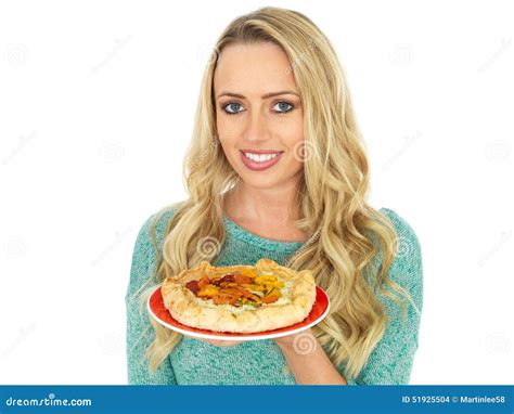 Young Woman Holding A Vegetable Tart Stock Photo Image Of Hair