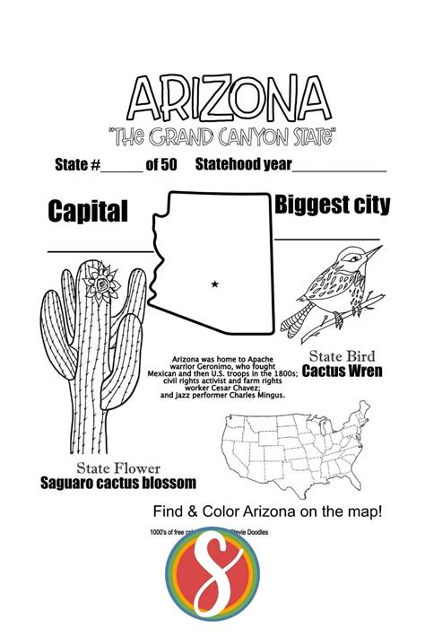 Free Arizona Printable Coloring Page Activities Stevie Doodles Free Printable Coloring Pages