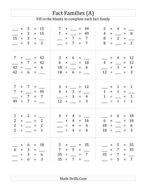 Multiplication And Division Relationships With Products To 49 A