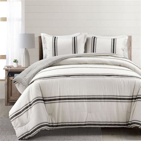 Lush Decor Farmhouse Stripe 3 Piece Reversible Comforter Bedding Set