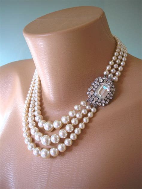Pearl Necklace Mother Of The Bride Great Gatsby Jewelry Statement Necklace Pearl Choker
