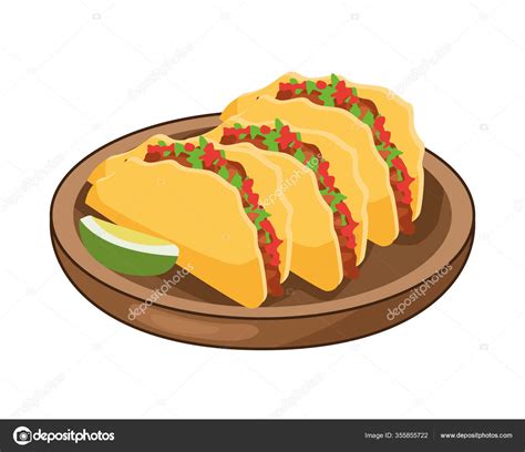 Delicious Mexican Tacos And Lemon Traditional Food Stock Vector Image