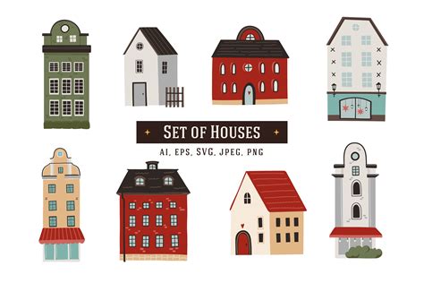 Set Of Houses Graphic By Helenreveur · Creative Fabrica