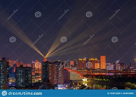 Wuhan Yangtze River And City Night And Light Show Scenery Stock Image