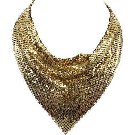 Gold Mesh Cowl Bib Necklace Vintage Goldtone Sparkler From Catisfaction